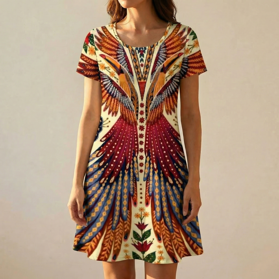 Vivara™ – Bold Peacock Wingspan Summer Dress