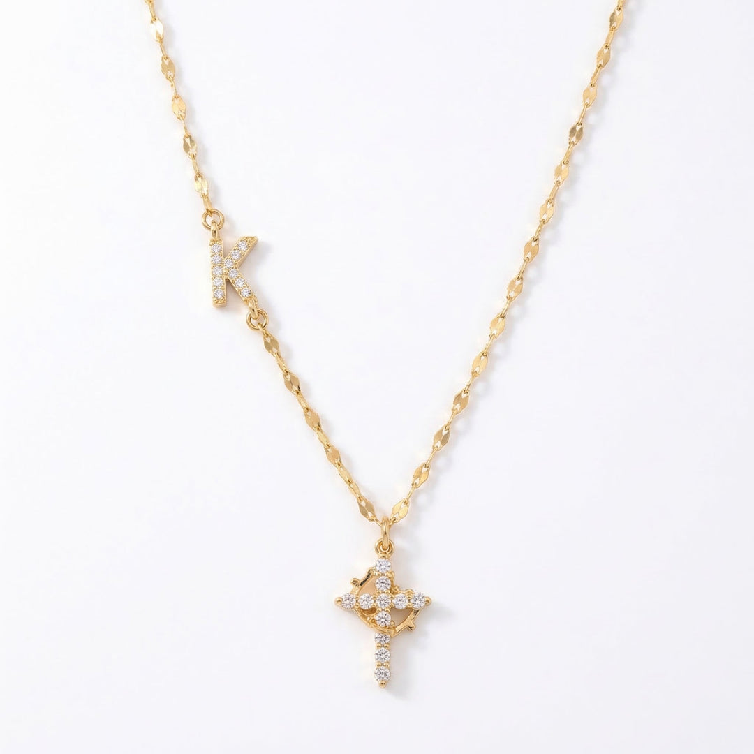 Aurela™ – Sparkling Initial Cross Necklace
