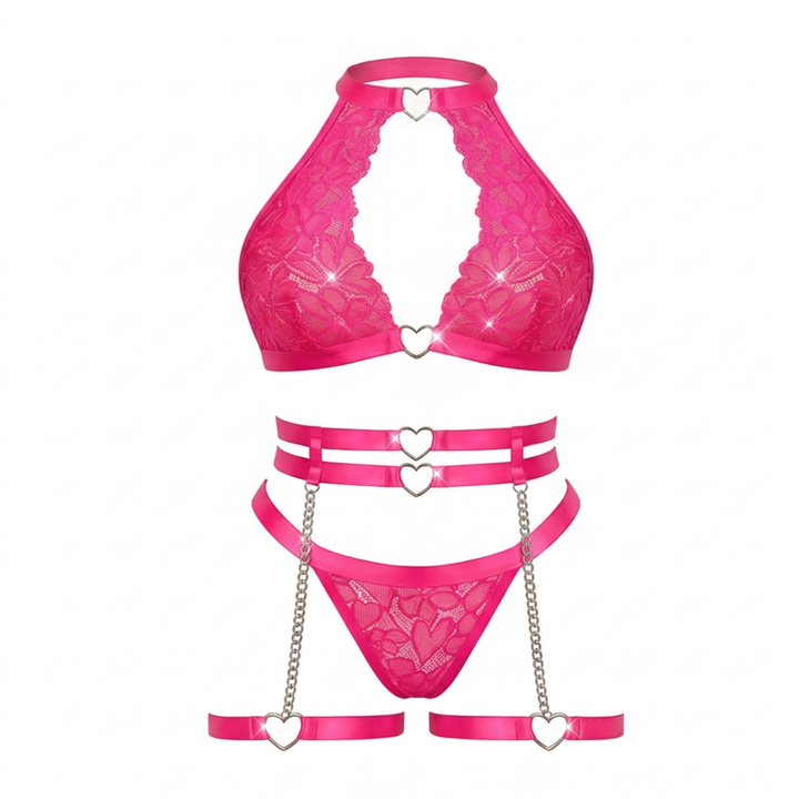 Adoré™ – Heart Chain Lace Garter Lingerie Set