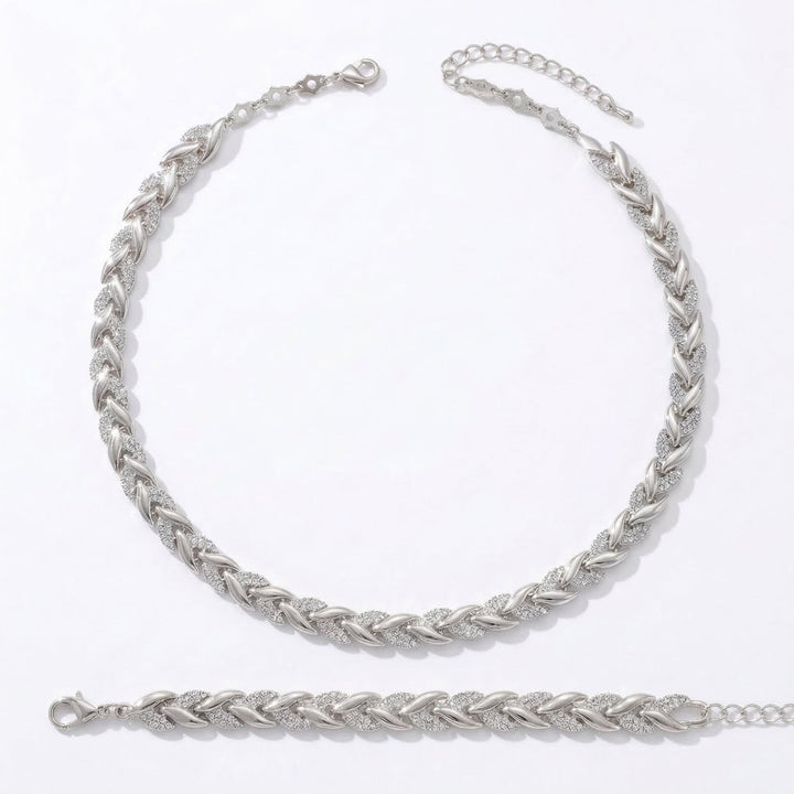 Levara™ – Sparkling Leaf Link Necklace and Bracelet Set