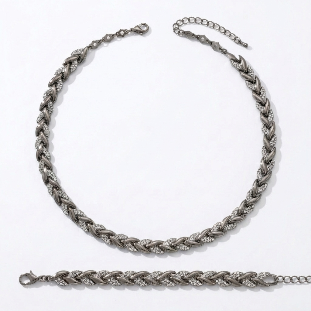 Levara™ – Sparkling Leaf Link Necklace and Bracelet Set
