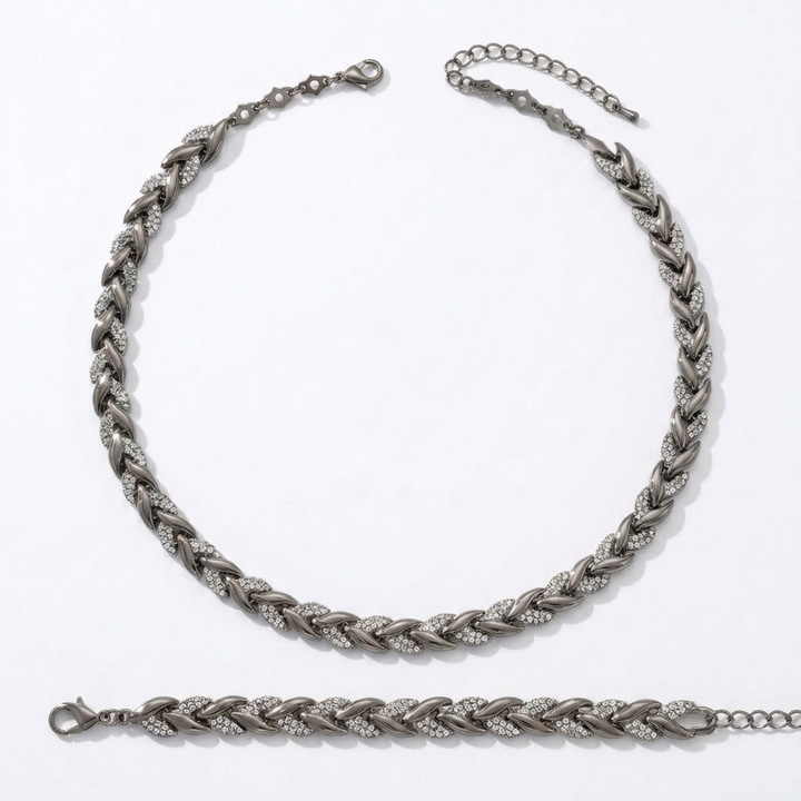 Levara™ – Sparkling Leaf Link Necklace and Bracelet Set