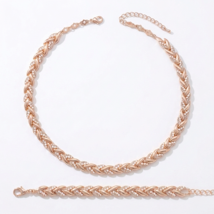 Levara™ – Sparkling Leaf Link Necklace and Bracelet Set