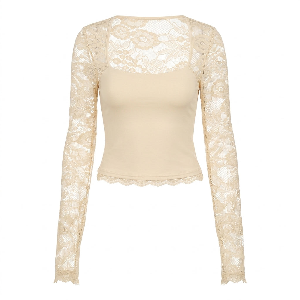 Lacelle™ – Sheer Floral Lace Sleeve Top