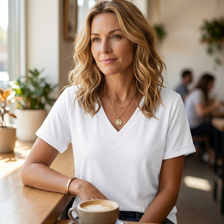 Lunavia™ – Soft V-Neck Tee with Rolled Cuffs