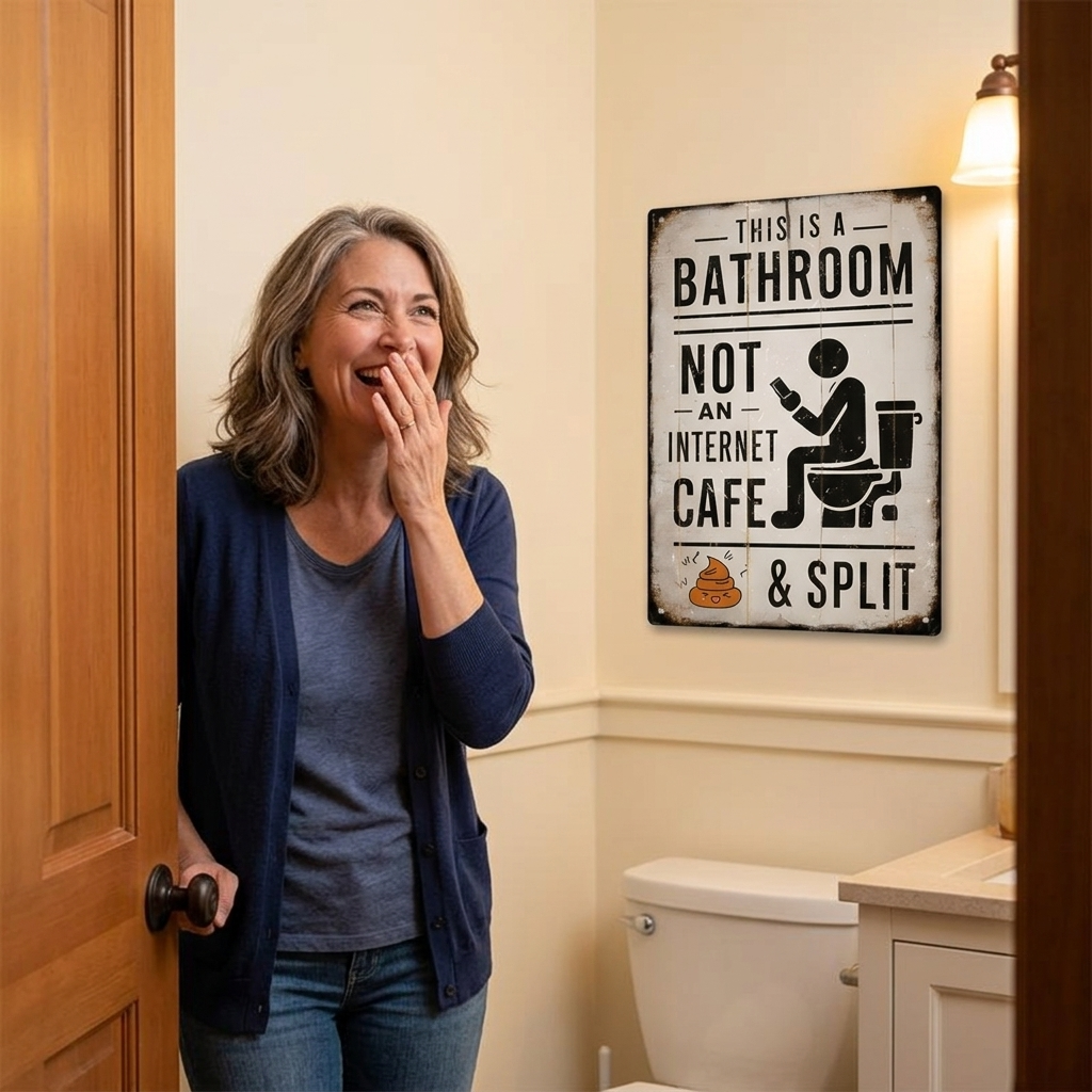 Splitline™ – Vintage Metal Bathroom Humor Sign