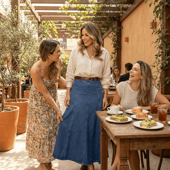 Levara™ – Flattering High Waist Denim Maxi Skirt