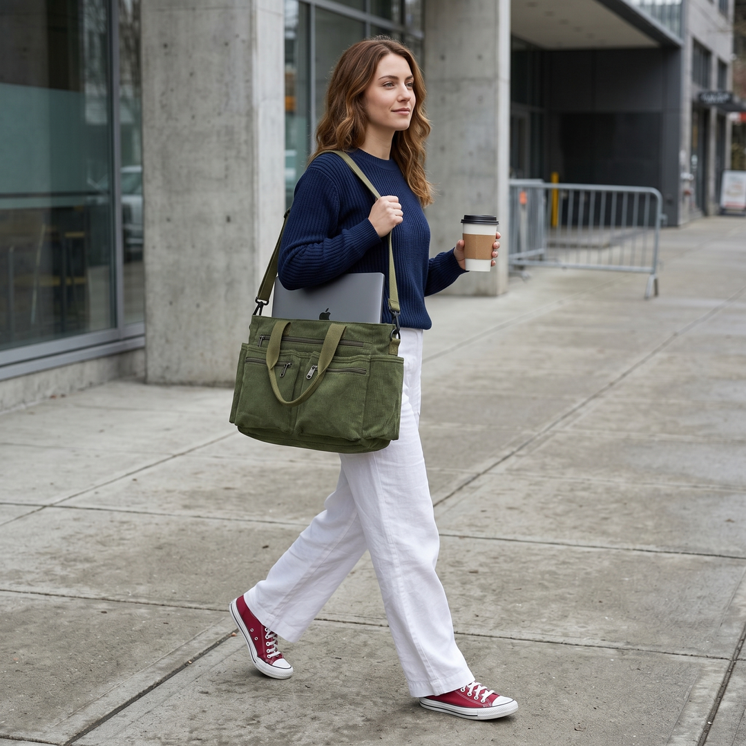 Lunavia™ - Corduroy Utility Tote with 6 Pockets