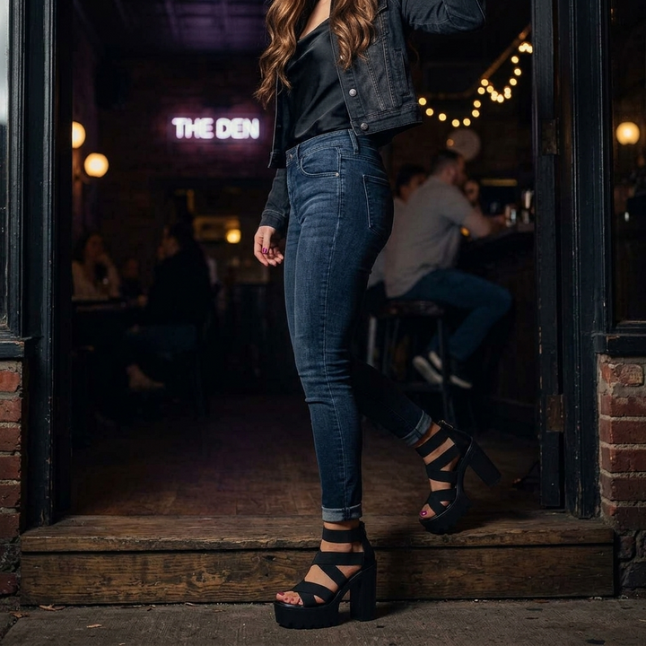 Zarelle™ - Cross-Strap Platform Heel Sandals with Hidden Back Zip