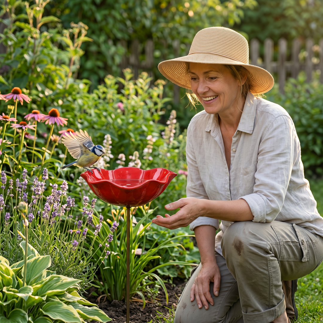 Petalune™ – Handcrafted Flower Bird Bath Garden Stake
