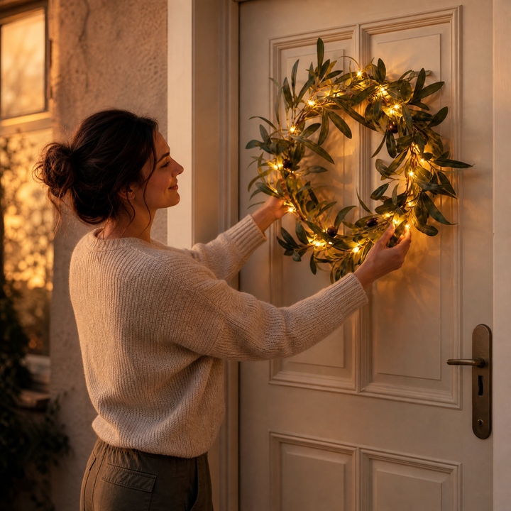 Olivelle™ – Warm-Glow Olive Wreath for Doors and Walls