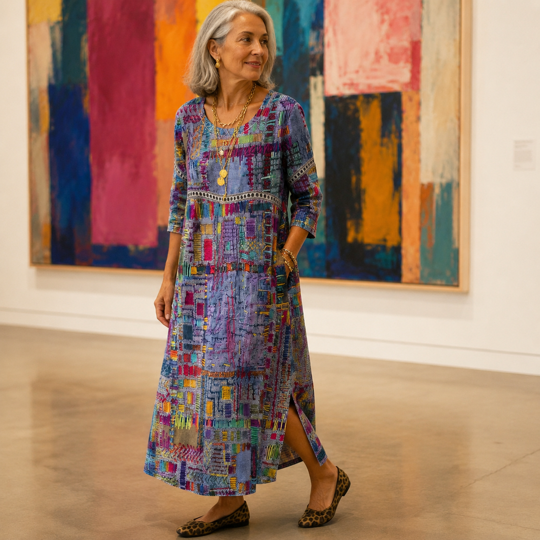 Tessara™ – Painterly Patchwork Midi Dress