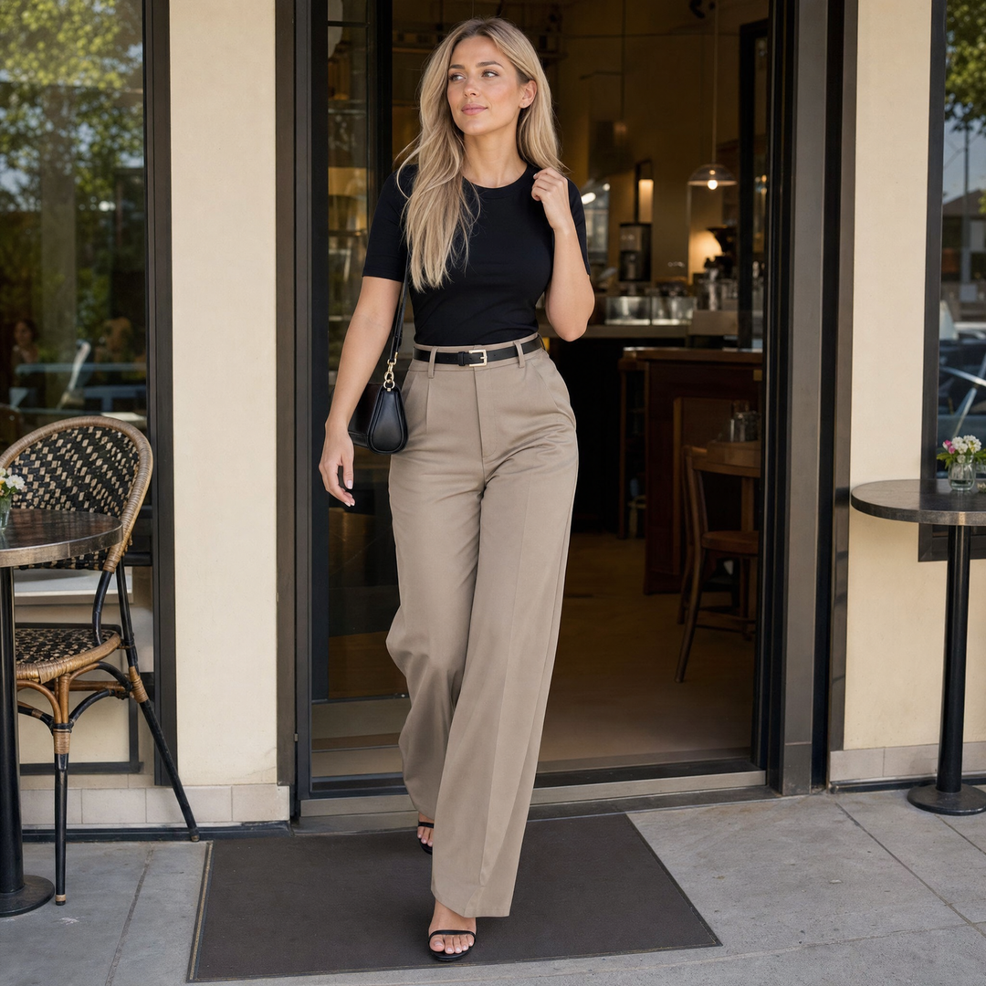 Velora - Women's High-Waist Wide-Leg Trousers with Pockets