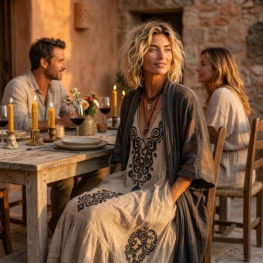 Solenza™ — Embroidered Boho Maxi Dress & Kimono Set