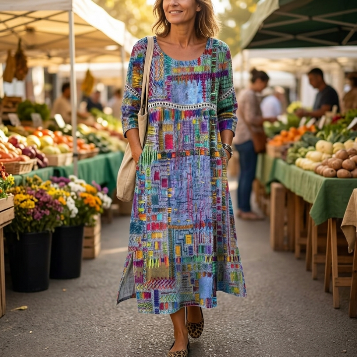 Tessara™ – Artisan Print Cotton Dress with Pockets