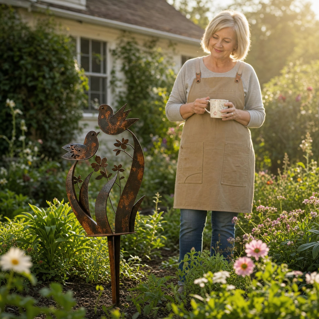 Lark & Iron™ – Rustic Bird & Wildflower Garden Stake