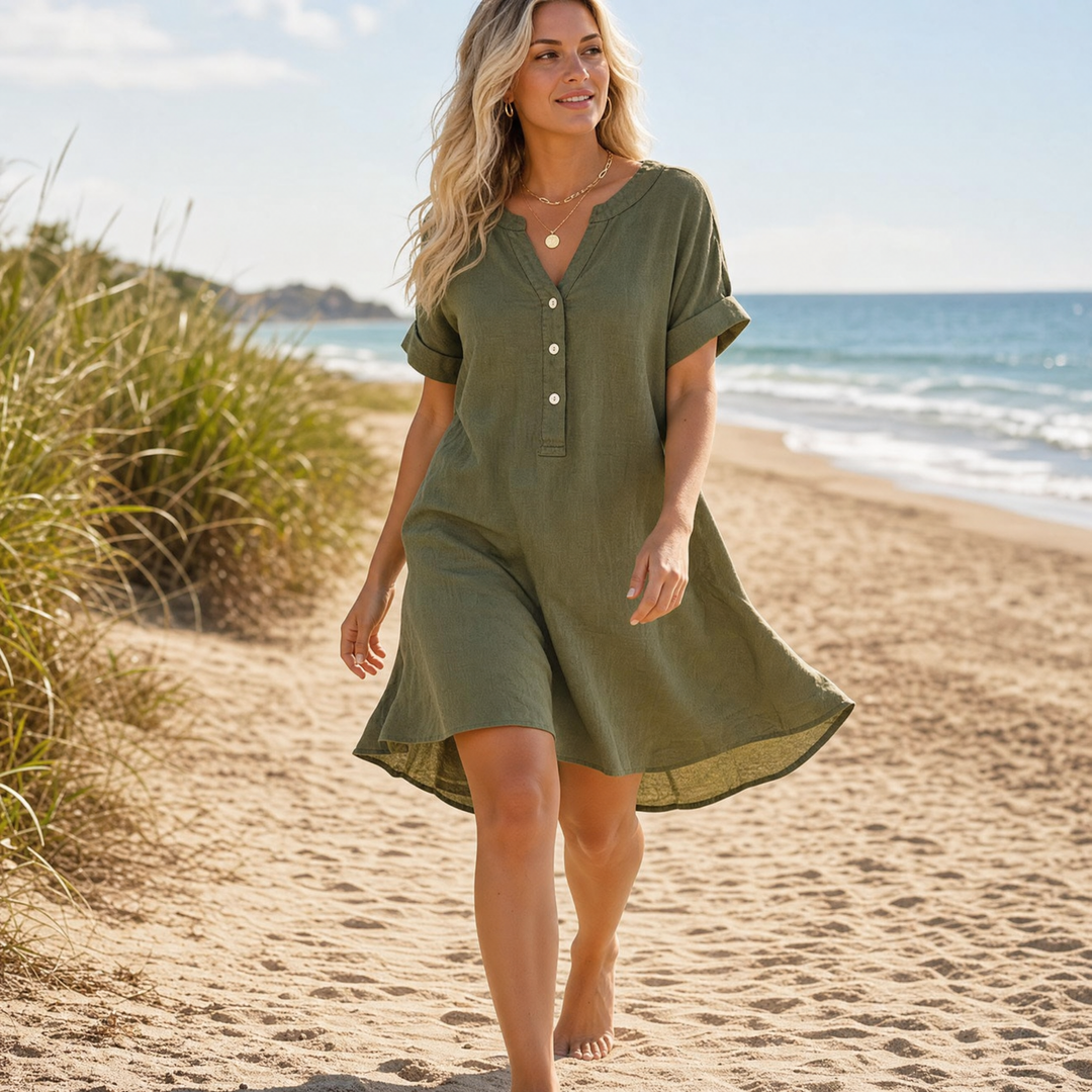 Sunhara - Women's Breezy V-Neck Boho Sundress with Pockets