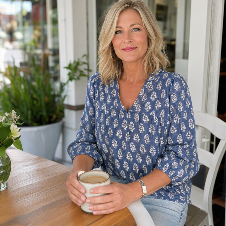 Marivell™ – Block-Print V-Neck Summer Blouse