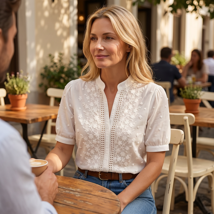 Lunelle™ - Embroidered White Blouse for Everyday Elegance