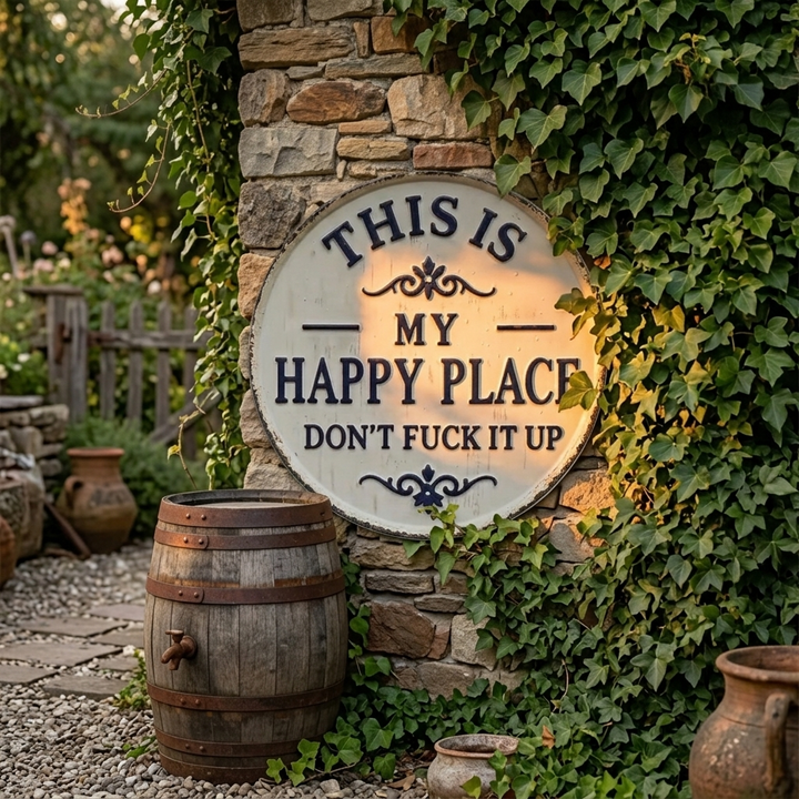 Hollyfield™ – Vintage Metal Happy Place Sign