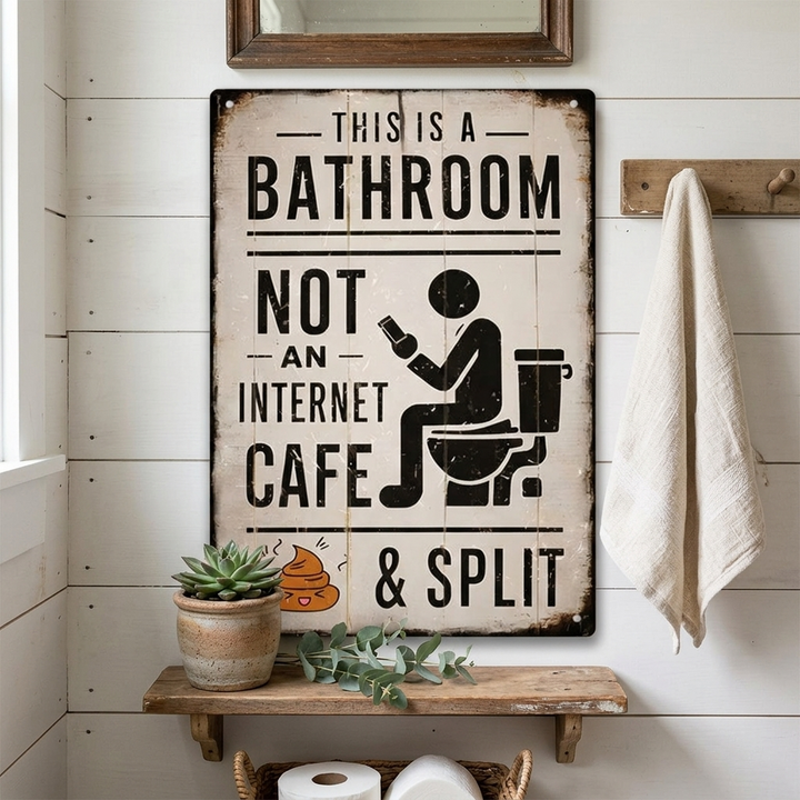 Splitline™ – Vintage Metal Bathroom Humor Sign