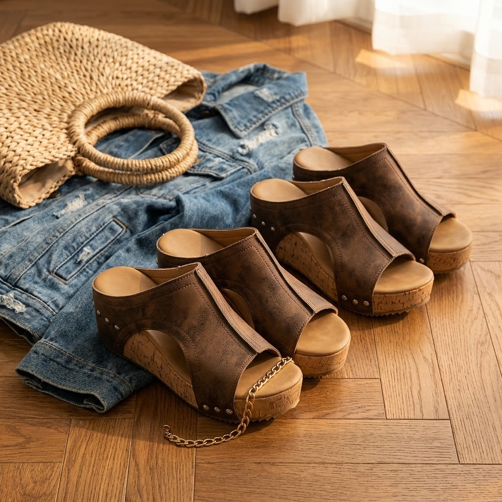 Lumera™ - Studded Cork Wedge Sandals