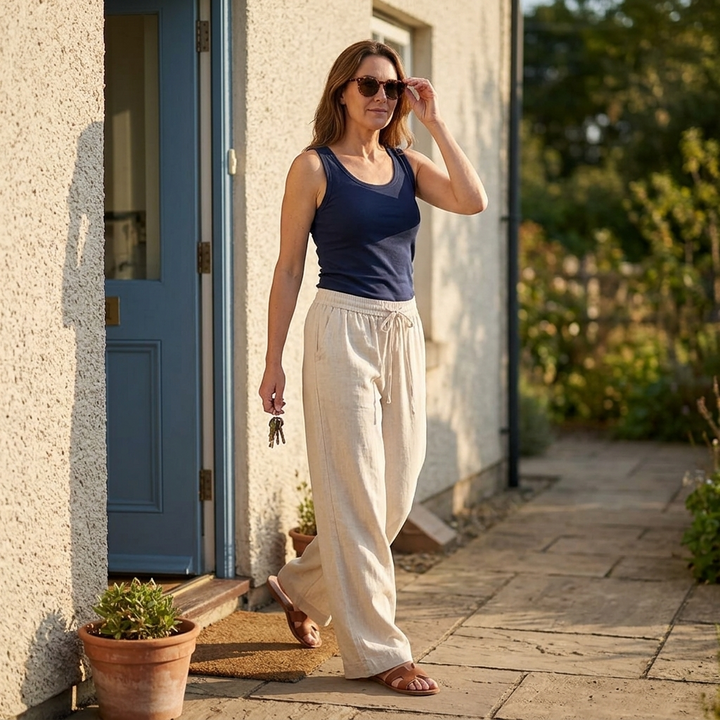 Linara™ – Wide Leg Linen Look Drawstring Trousers