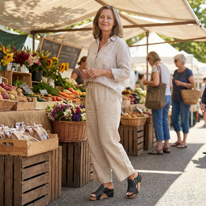 Solana™ – Retro Cork Wedge Sandals with Rivet Detail