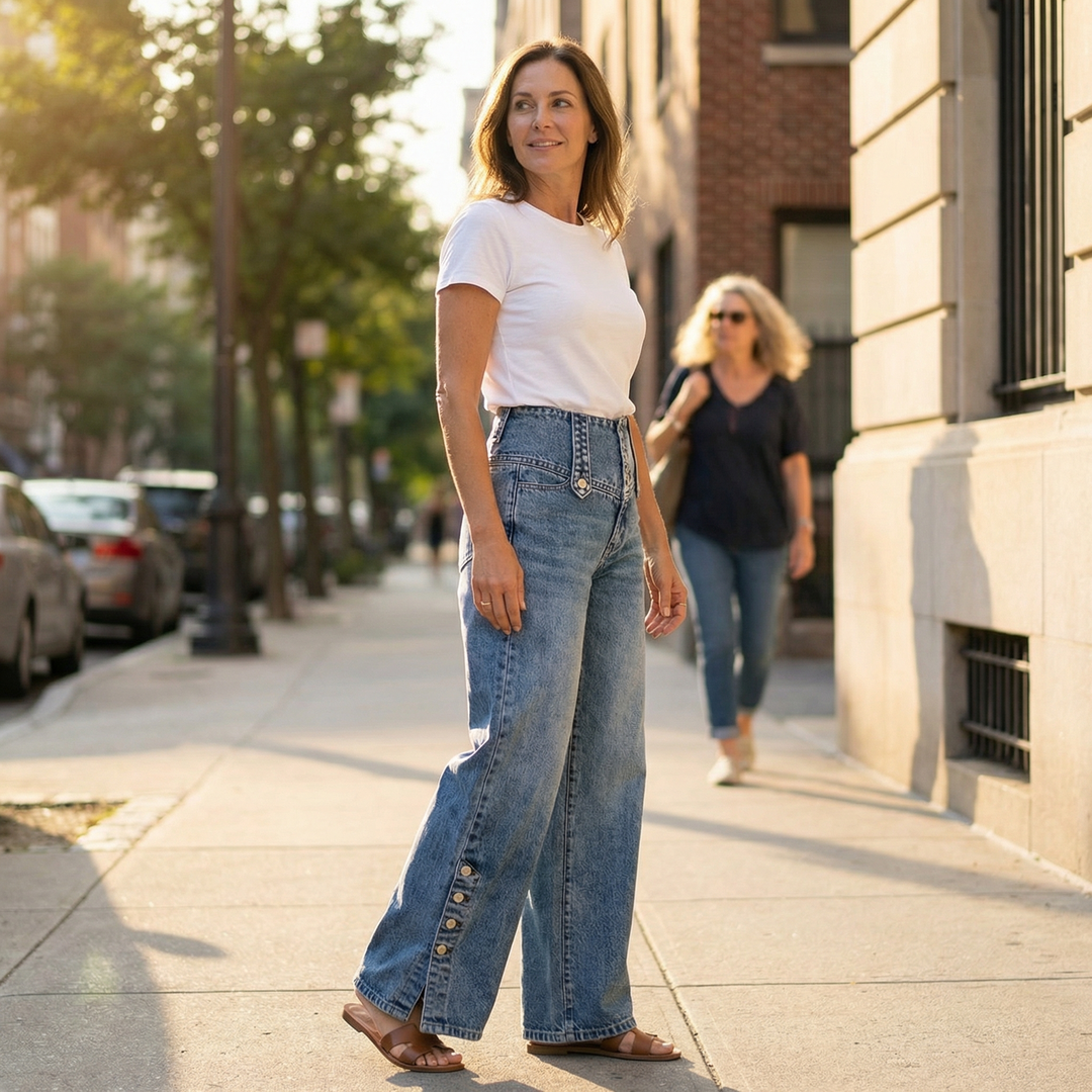 Revelle™ – Retro Button Front Wide Leg Jeans