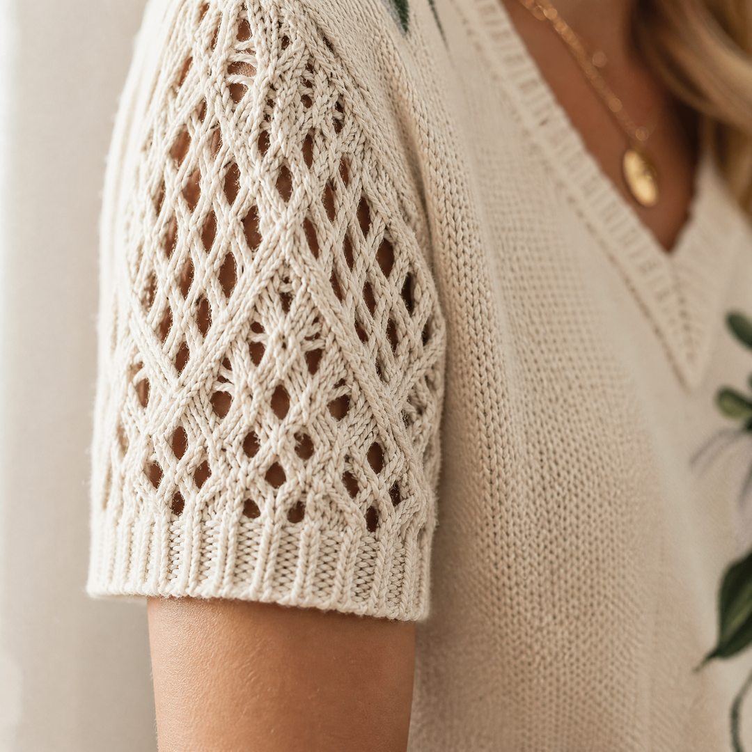 Rosavelle - Women's Crochet Sleeve Floral Knit Top