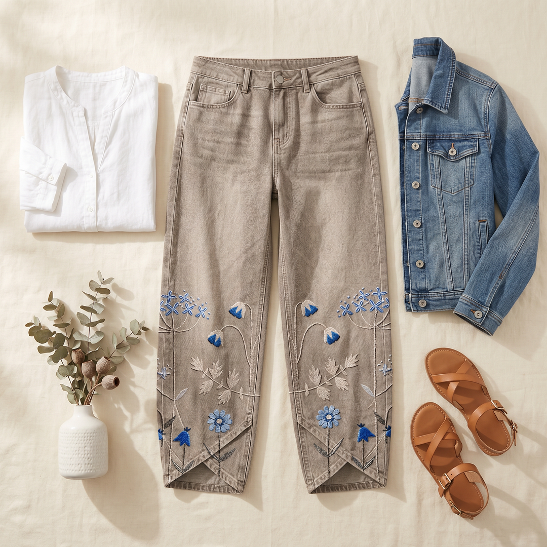 Bloomara™ – Embroidered Wide-Leg Jeans with Tulip Hem