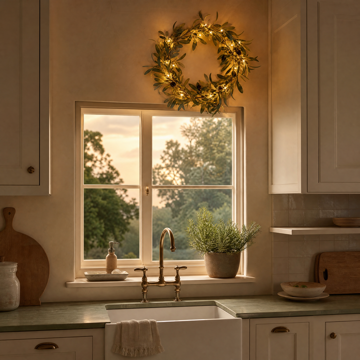 Olivelle™ – Warm-Glow Olive Wreath for Doors and Walls
