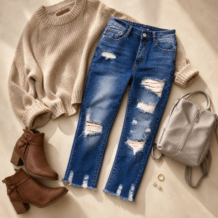 Delina™ – Soft Cotton Frayed-Hem Capri Jeans