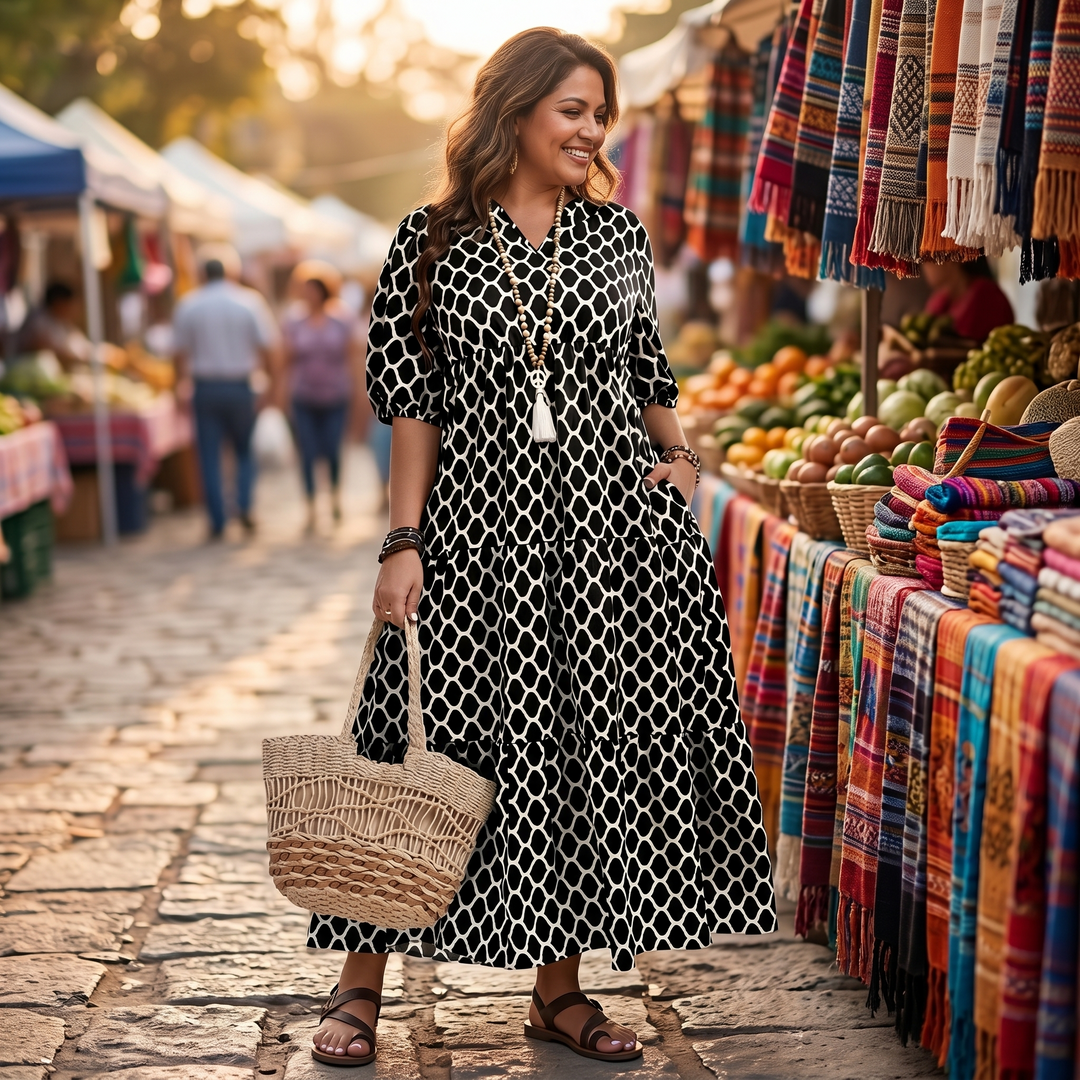 Curvella™ – Boho Maxi Dress with Pockets