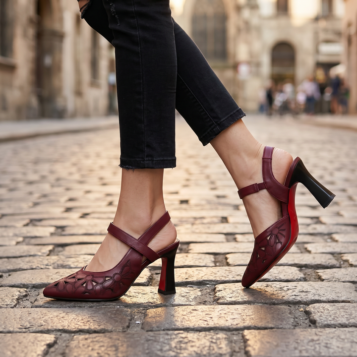 Floriva™ - Floral Cut-Out Pointed-Toe Slingback Heels
