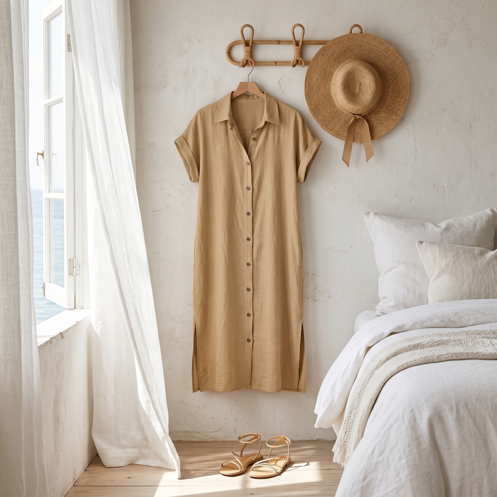 Solenya™ – Breezy Button-Down Midi Dress