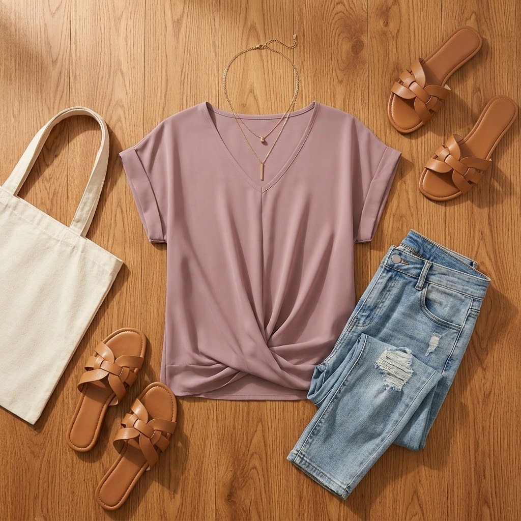 Veluna™ - Twist-Knot V-Neck Top for Effortless Everyday Style