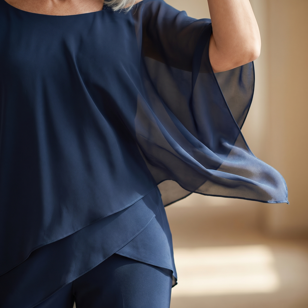 Élora™ – Asymmetric Chiffon Two-Piece Set