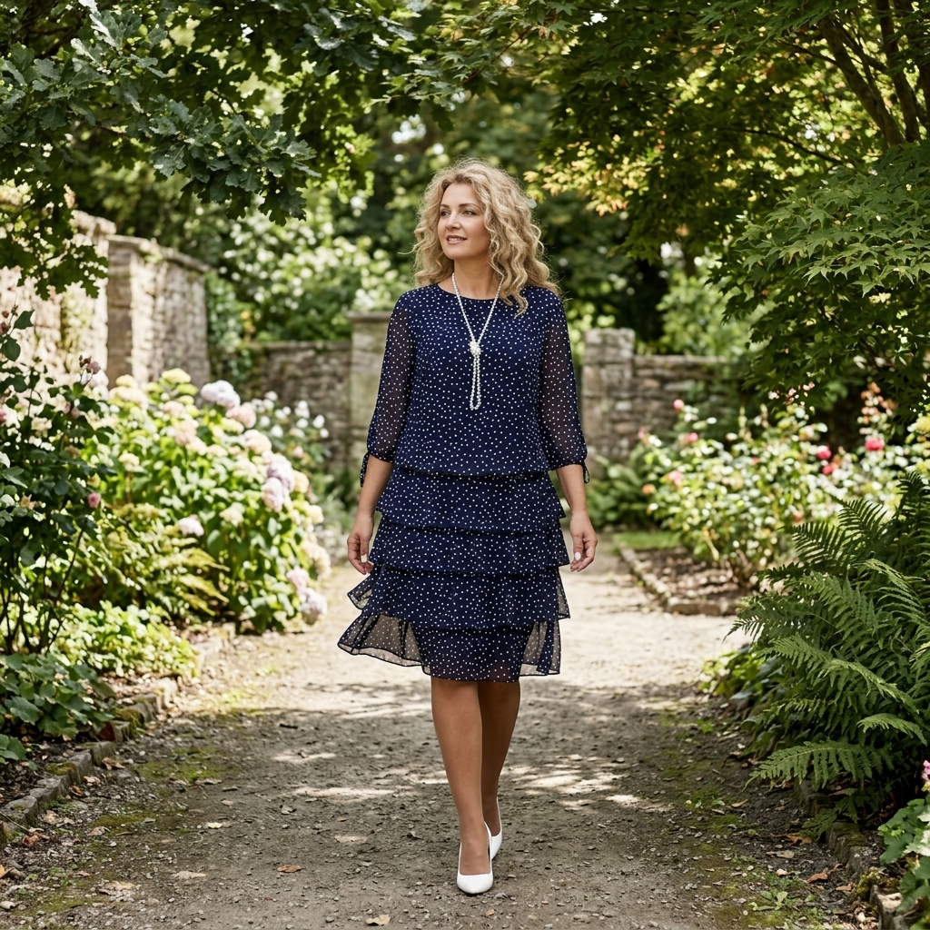 Florenne™ – Layered Chiffon Polka Dot Dress