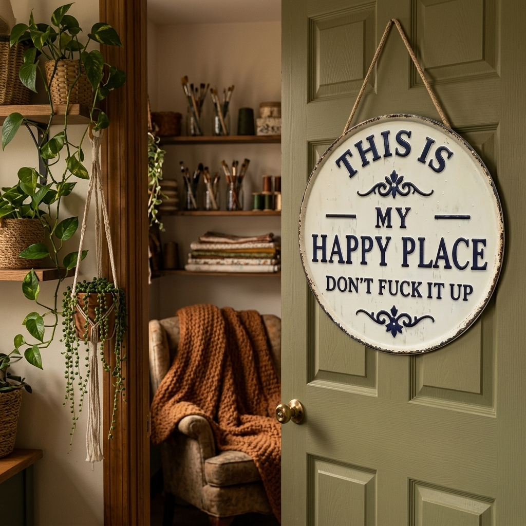 Hollyfield™ – Vintage Metal Happy Place Sign