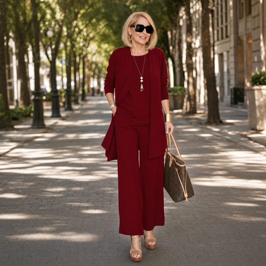 Maevelle™ Elegant 3-Piece Set with Drape Cardigan
