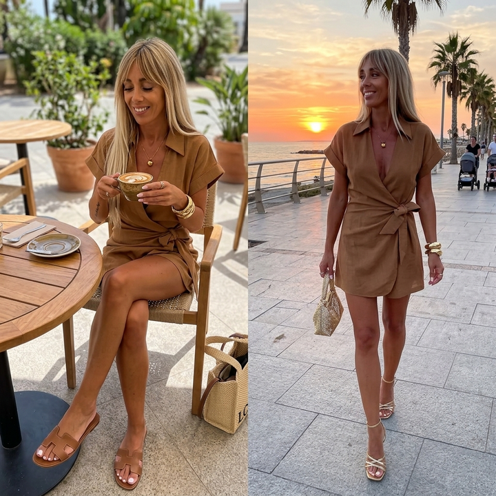 Solara™ – Linen Look Wrap Collar Romper