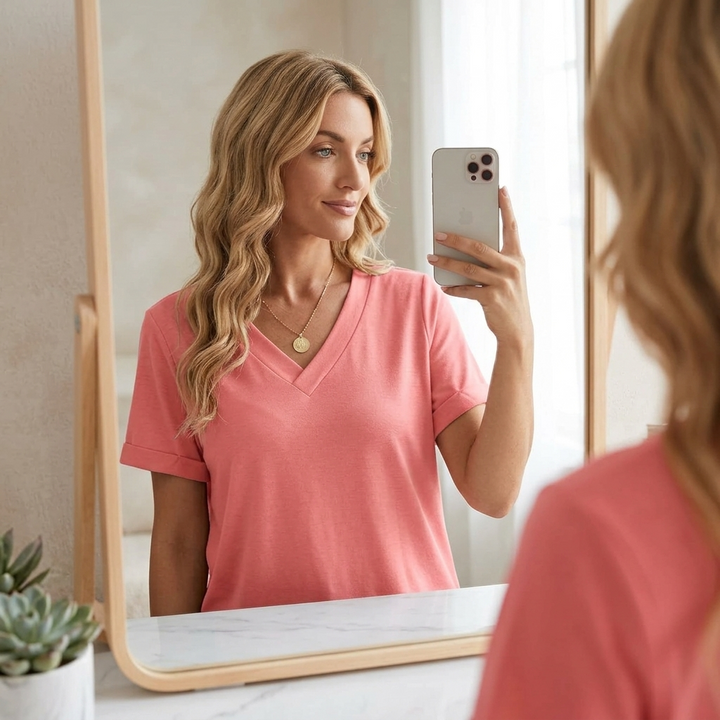 Lunavia™ – Soft V-Neck Tee with Rolled Cuffs