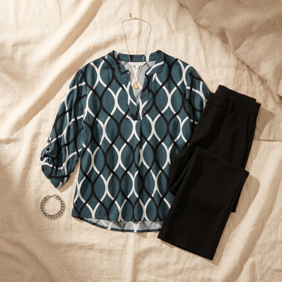 Nora™ – Flowy Printed V-Neck Blouse