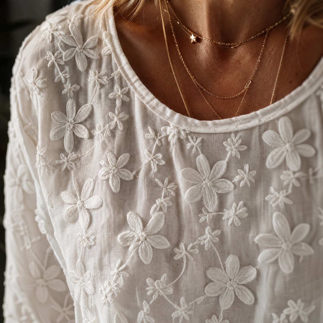 Floralé - Women's Embroidered Floral Peplum Blouse