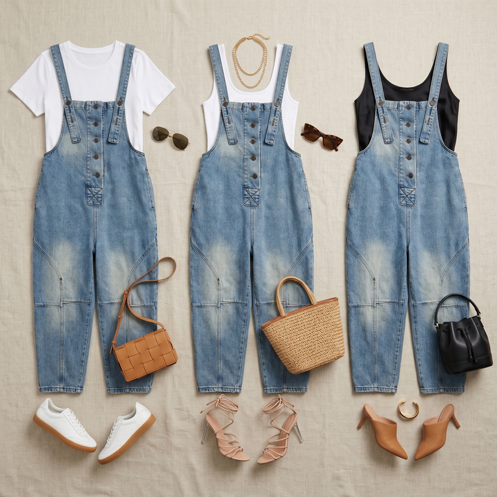 Curvella™ – Button-Front Tapered Denim Overalls