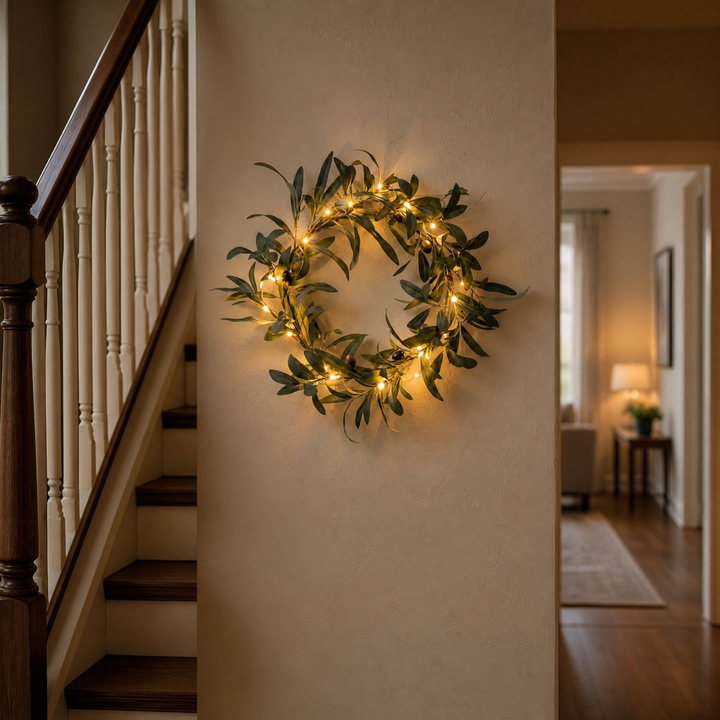 Olivelle™ – Warm-Glow Olive Wreath for Doors and Walls