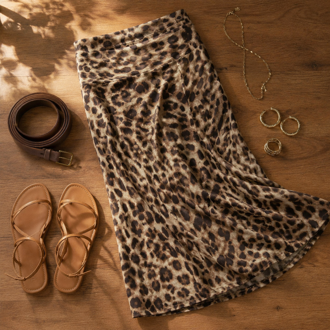 Velora™ – Curvy-Fit Leopard Print Maxi Skirt