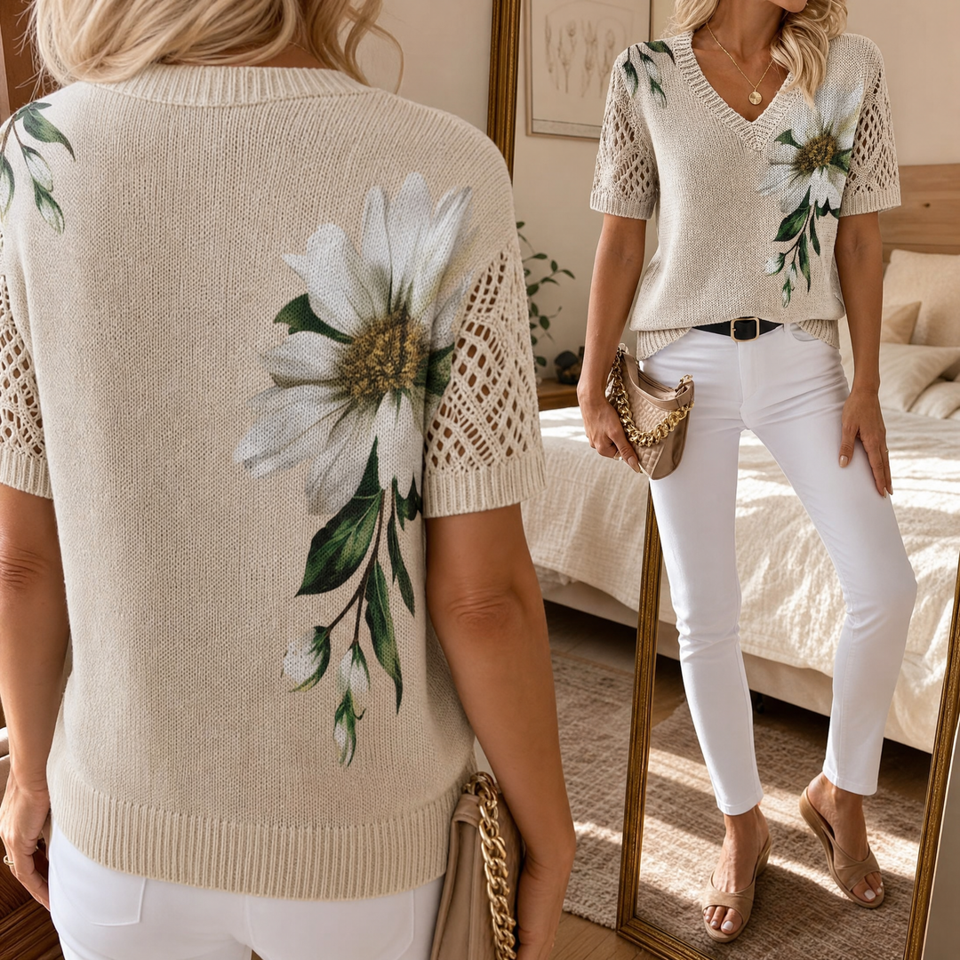 Rosavelle - Women's Crochet Sleeve Floral Knit Top