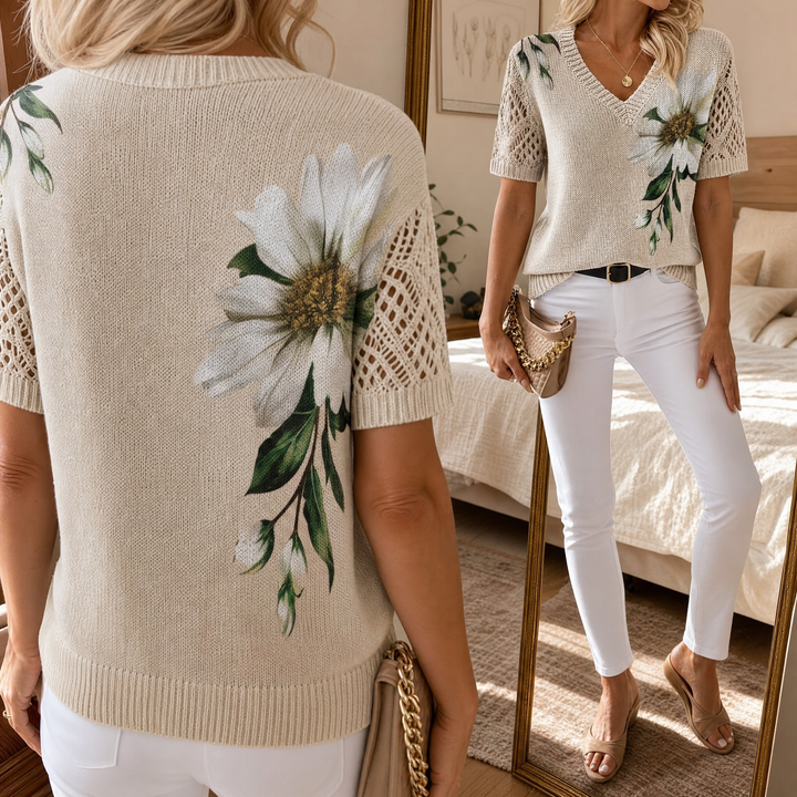 Rosavelle - Women's Crochet Sleeve Floral Knit Top